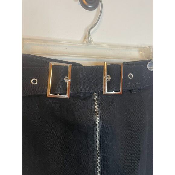 Fashion Nova Womens Front Zipper Denim Mini Skirt Belted Waist Size S Black - Picture 3 of 6